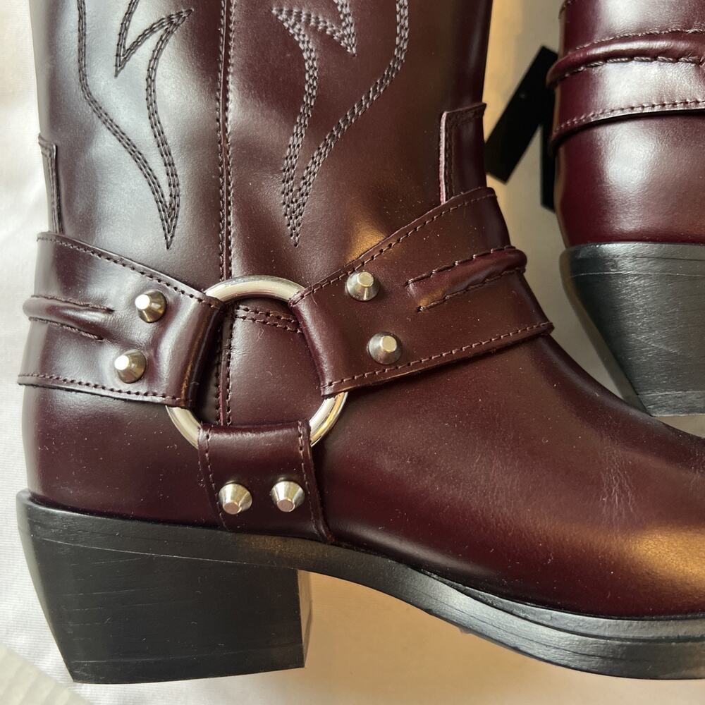 Sandro Sz 7 Burgundy Embroidered Leather Cowboy Boots NWB - Picture 5 of 15